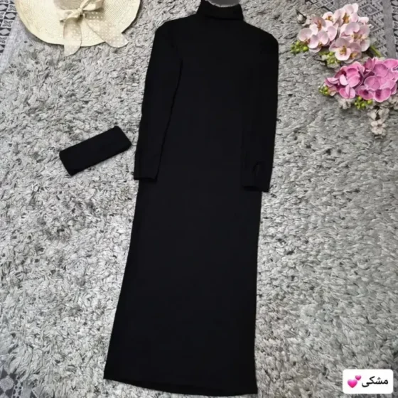 ماکسی یقه اسکی و هدبند فینگردار فانریپ کشی رنگ موکا و مشکی سایز 38 تا 48