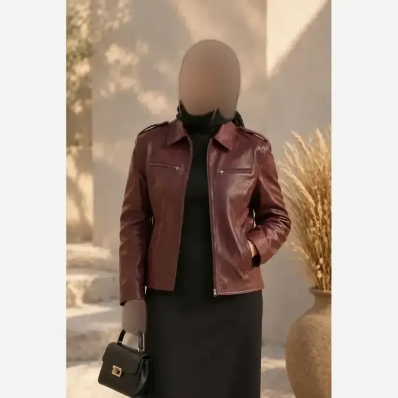 کاپشن چرم زنانه دو زیپ استرکشی شده فری سایز مدل سایرا - تصویر 2