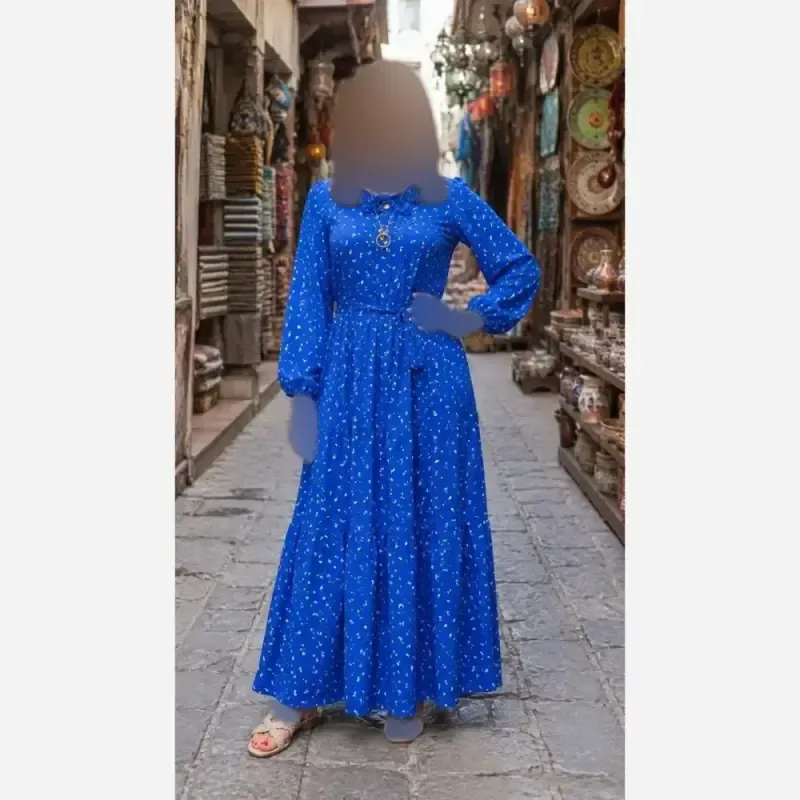 پیراهن ساحلی پفکی زنانه مدل مرجان جنس کرپ پفکی فری سایز - تصویر 3