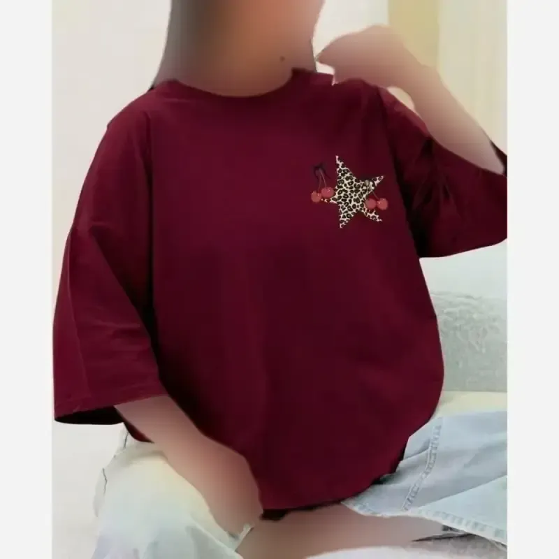 تیشرت باکسی پنبه سوپر طرح ستاره و گیلاس فریسایز مدل دایانا - تصویر 4