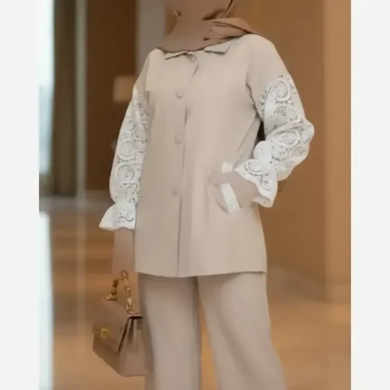 مانتو لینن زنانه مدل درنا آستین دانتل سایز بزرگ