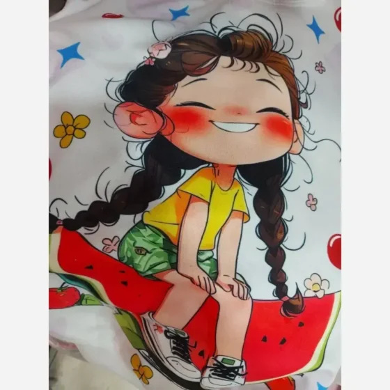 ست بلوز و شلوار دخترانه طرح یلدا جنس اسپان دورس رنگ صورتی و یاسی سایز 40 تا 55