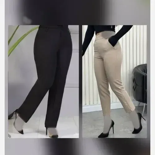 شلوار راسته اداری زنانه و دخترانه مازراتی قد 90 تا 95 رنگ مشکی و نخودی