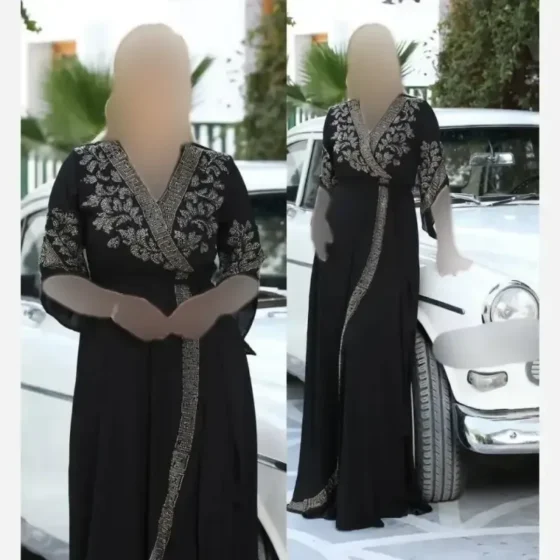 ماکسی حریر زنانه مشکی نگین دار مجلسی زیپ دار سایز بزرگ