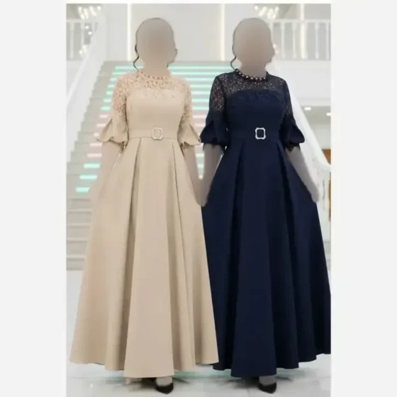 ماکسی زنانه کرپ مازراتی گرم بالا کمربنددار جانان