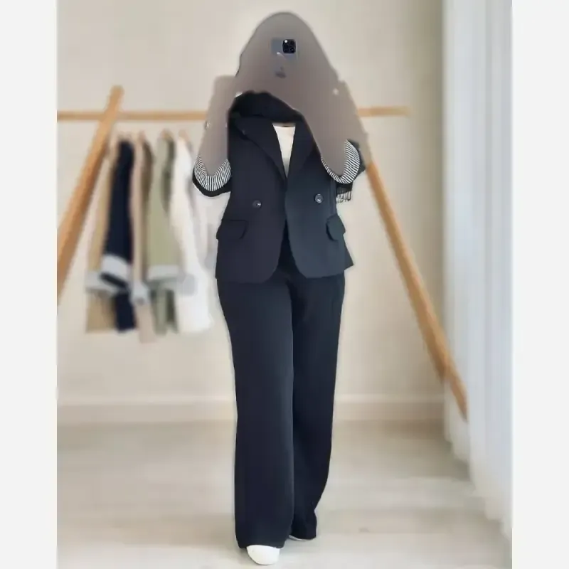 کت شلوار زنانه مدل فروغ جنس مازراتی و خرجکار تترون رنگ بندی مشکی قهوه ای سرمه ای - تصویر 9