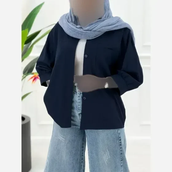 شومیز مانتویی مشکی پاییزان جنس داکرون درجه یک فری سایز