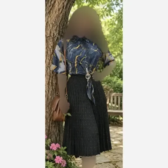 شومیز گره ای نخی طرح مرمر سرمه ای فری سایز
