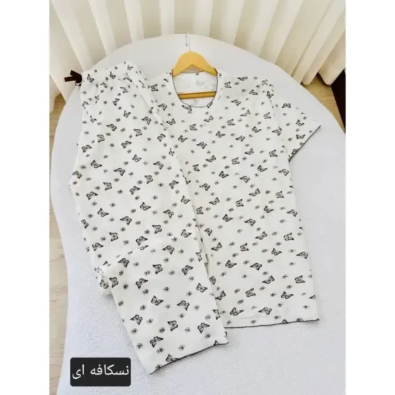 ست تیشرت شلوار پلیسه پروانه ای نخ پنبه زنانه فری سایز 38 تا 48