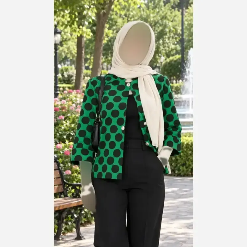 کت مازراتی مجلسی زنانه دخترانه فری سایز 36 تا 44 رنگ سبز مشکی - تصویر 15