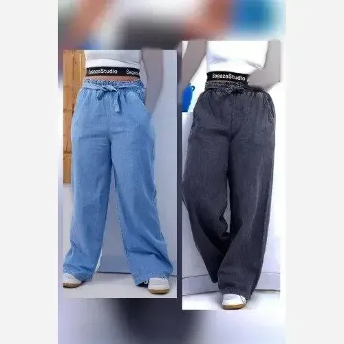 شلوار بگ جین نیل ترک وارداتی کمر کش و کمربند دار