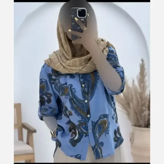 شومیز مانتویی ایتالیایی جنس کراس حصیری اعلا فری سایز