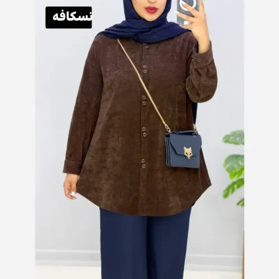 شومیز مخمل کبریتی دکمه دوبل فری سایز مناسب سایز بزرگ