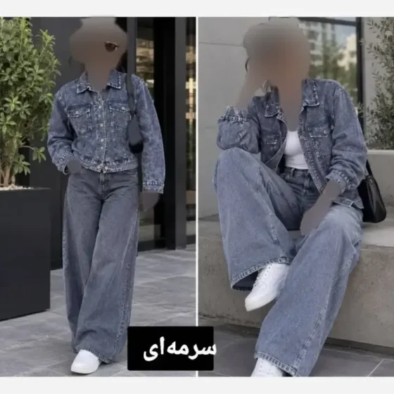 شومیز جین زنانه لعیا آستین بلند جلو دکمه دار سایز 38 تا 46