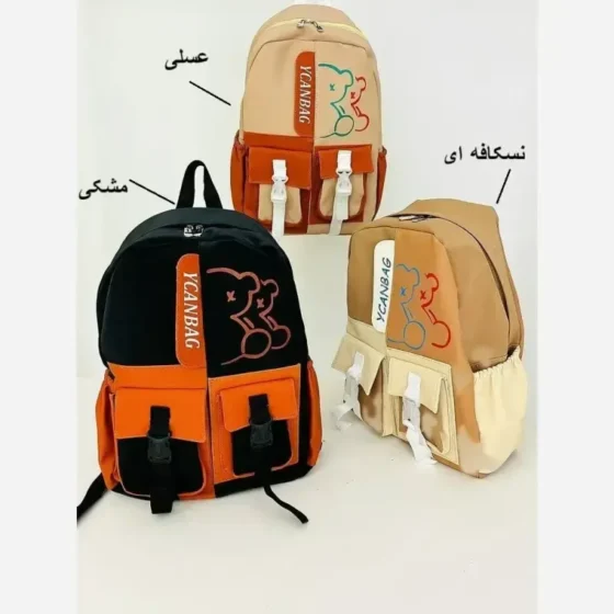کوله پشتی فانتزی و جادار مدل یسنا جنس نانسی ابعاد 42 در 30 سانتی متر رنگبندی مشکی عسلی نسکافه ای