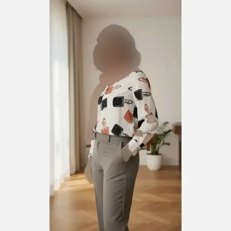 شومیز زنانه درسا جنس بوگاتی درجه یک فری سایز رنگ آبی کاربنی و قهوه ای - تصویر 6