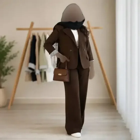کت شلوار زنانه مدل فروغ جنس مازراتی و خرجکار تترون رنگ بندی مشکی قهوه ای سرمه ای